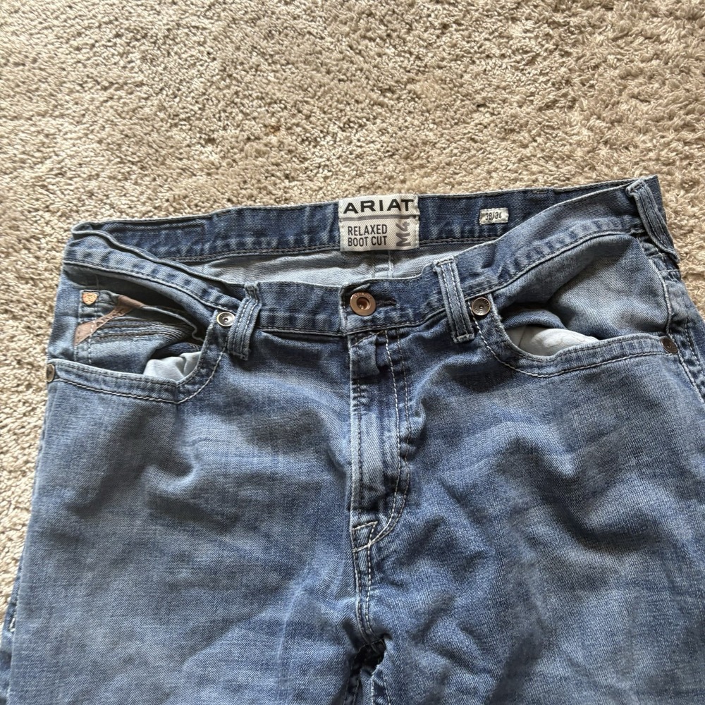 Ariat M4 Relaxed Boot Cut Jeans Distressed Men's 36x32 Medium Wash Western - Picture 4 of 10